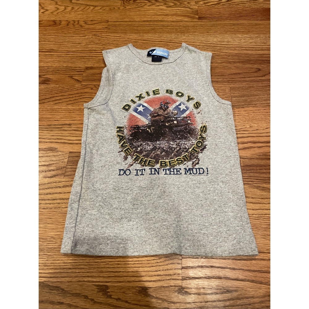 Vintage Y2K Vizion Youth Little Boys Large Dixie‎ Boys Tank Top Gray Size Large